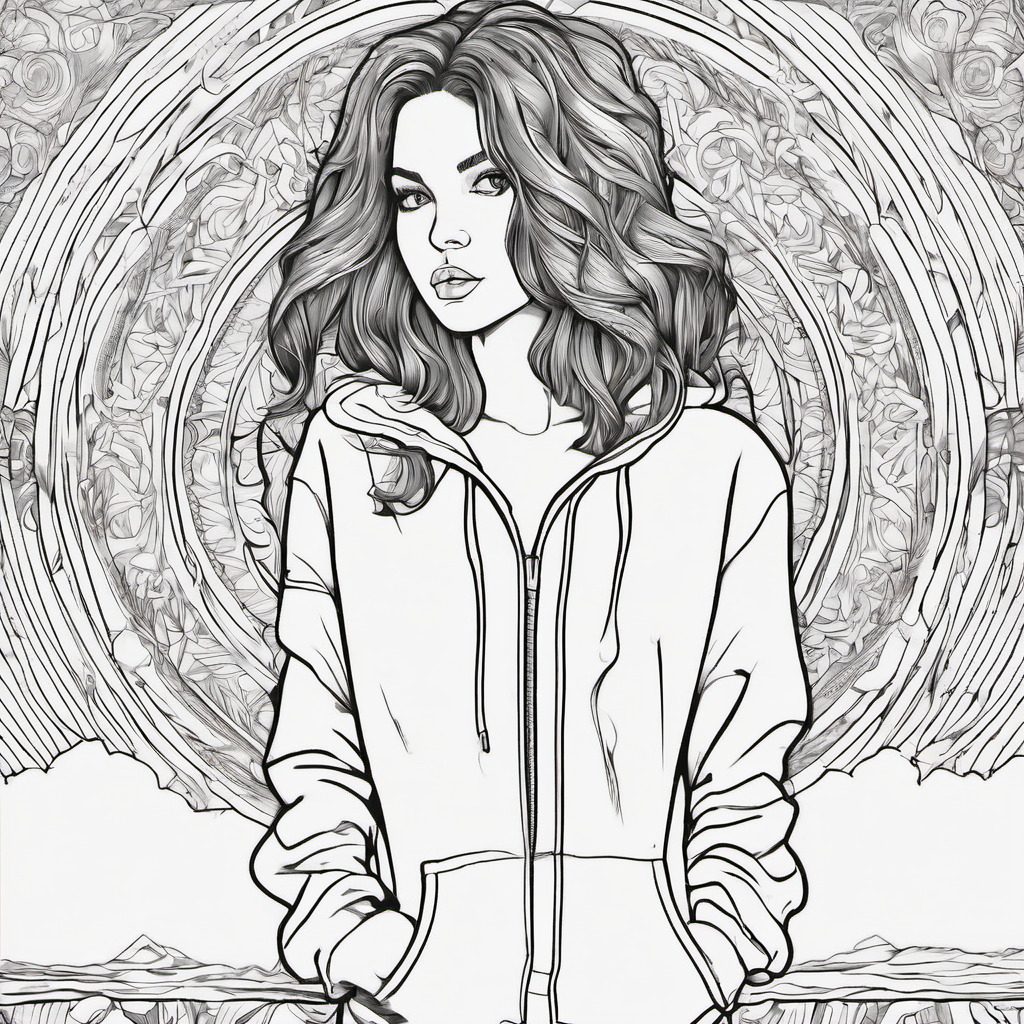 i want a girl that is wearing a shirt and a baggy zip up sweatshirt wearing baggy jeas and her hair wavy