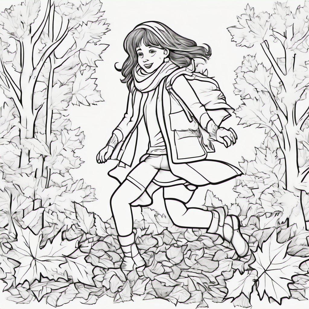 A girl wearing a scarf and boots while jumping into leaf piles