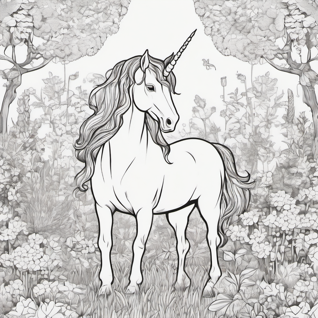 a unicorn in a garden