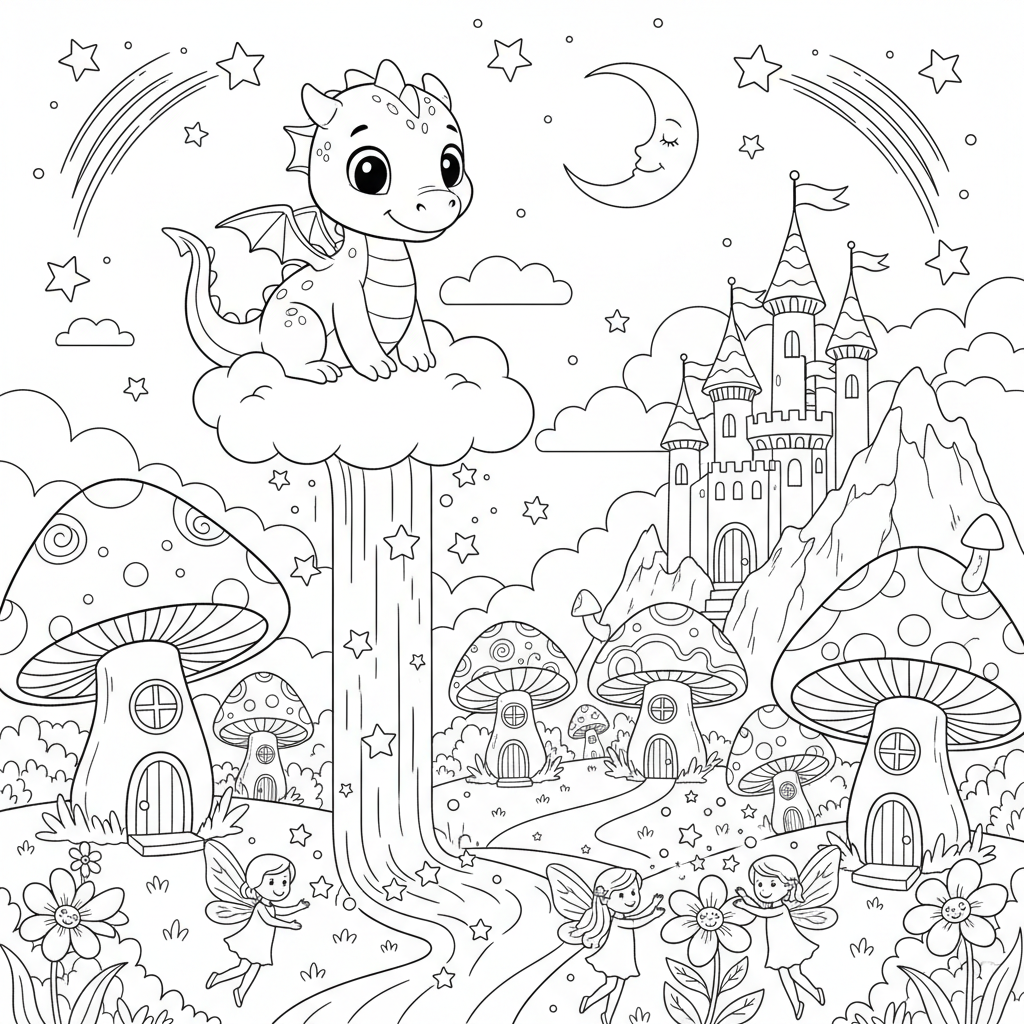 Erstelle ein vollständig geplantes, professionelles Kinder-Malbuch für den Verkauf als Print-on-Demand-Buch über Amazon KDP.
BUCHKONZEPT:
Ein hochwertiges, abwechslungsreiches Malbuch für Kinder mit dem Thema „Magische Abenteuer – Eine fantastische Welt zum Ausmalen“.
ZIELGRUPPE:
Kinder ungefähr im Alter von 4–8 Jahren. Die Motive sollen kindgerecht, freundlich, fantasievoll und leicht auszumalen sein.
GESAMTSTIL:
* professioneller Coloring-Book-Stil
* ausschließlich klare schwarze Linien