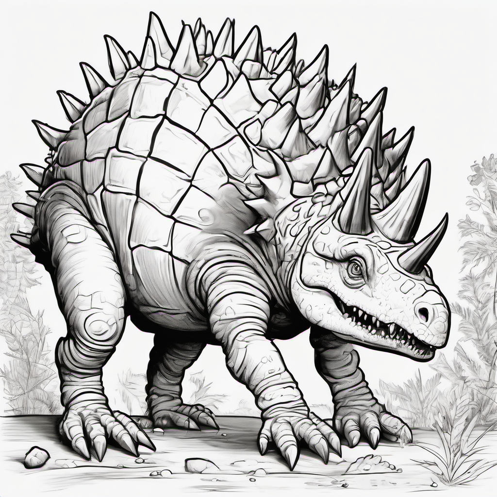 Create a realistic Stegosaurus alphabet coloring page. Show one dinosaur with a 