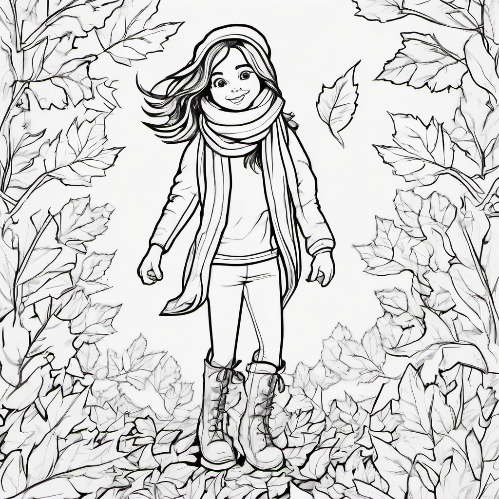 A girl wearing a scarf and boots while jumping into leaf piles Make the girl's face look different  Keep it cute Let the quality be better Set the background color to white. Make 10 different versions of Autumn Girl