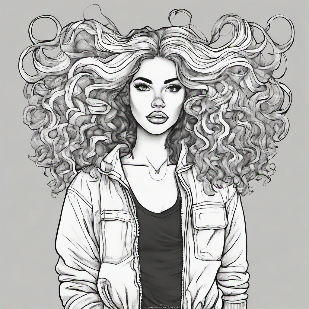 i want a girl that is wearing a shirt and a baggy zip up sweatshirt wearing baggy jeas and her hair wavy
