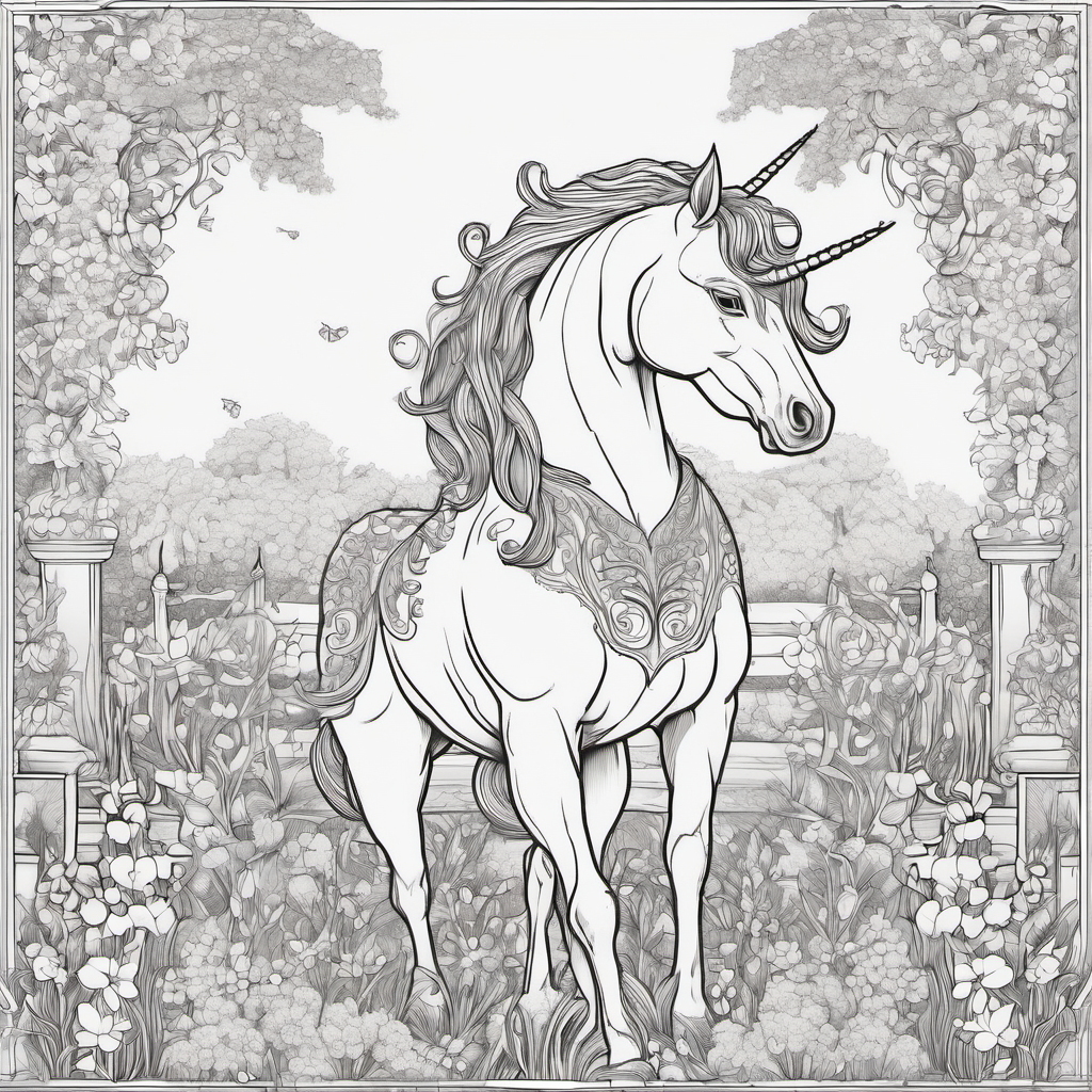 a unicorn in a garden