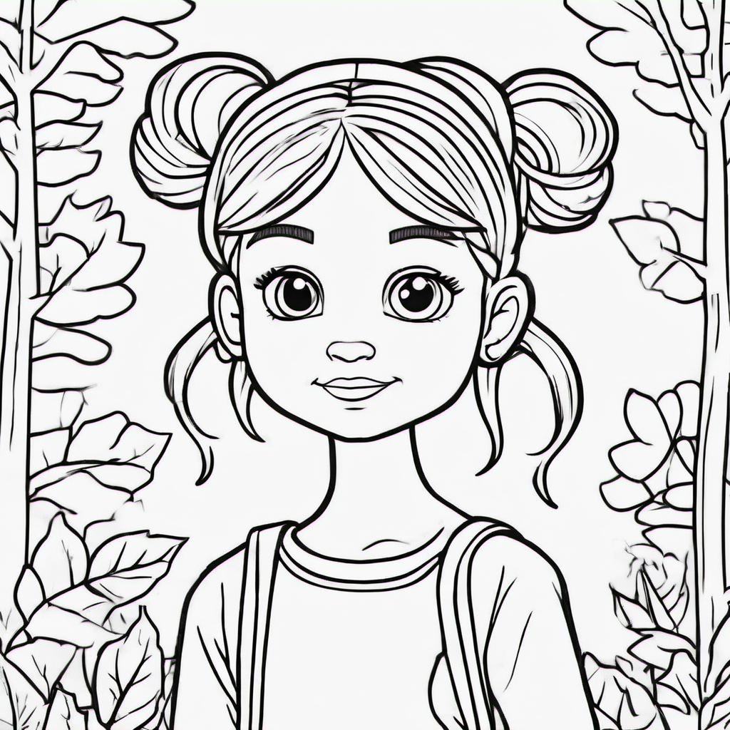 Let her be cute and let her hair be like a bun Create a background with autumn trees. Make the girl cartoonish and cute Let it be a different shape Make another, different one.